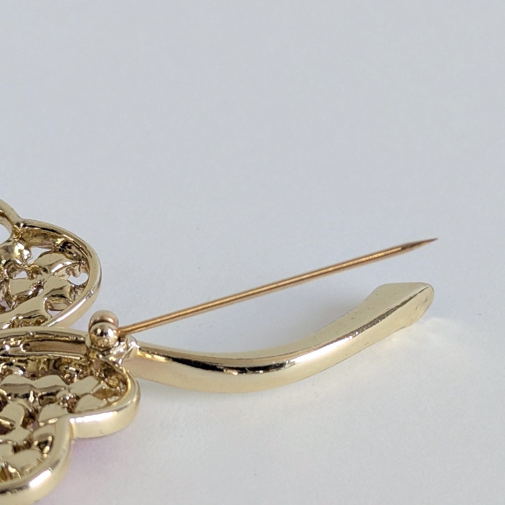 Vintage Sarah Coventry 4-Leaf Clover Brooch Fuchsia Rhinestone Lucky Charm Pin - Picture 6 of 9